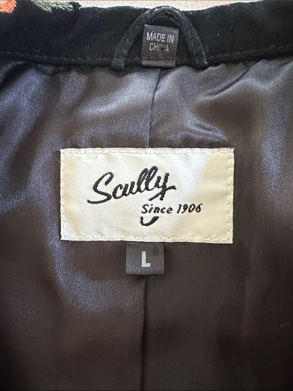 Y2K Vintage Scully Black Suede Leather Jacket Floral/Paisley Embroidered size L - Picture 14 of 14